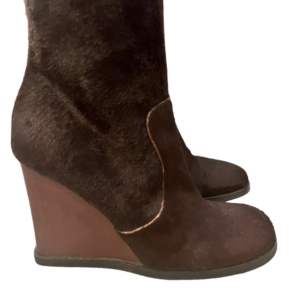 Italian Calf Hair Mid-Shin Boots with Leather Covered Wedge Heel - Picture 7 of 14